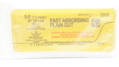 Ethicon 1915 5-0 Plain Gut, PC-1, 13mm 3/8C Conventional Cutting 18inch (x)